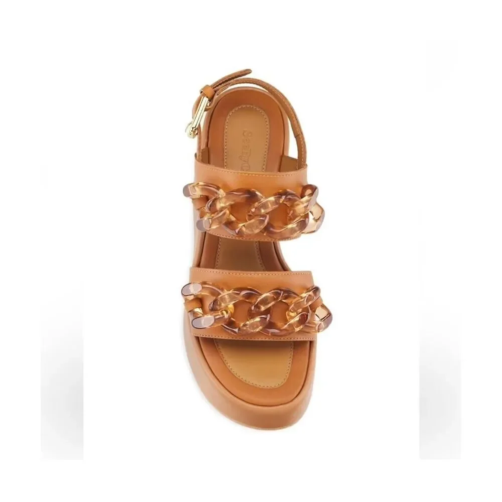 See-by-chloe Women's Tan and Brown Rina Wedge Sandals Size 41 - Picture 3 of 8